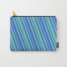[ Thumbnail: Royal Blue and Aquamarine Colored Stripes/Lines Pattern Carry-All Pouch ]