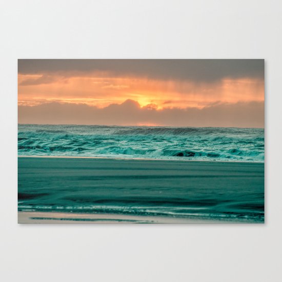 Turquoise Ocean Pink Sunset Canvas Print