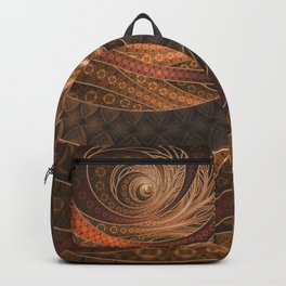 Earthen Brown Circular Fractal on a Woven Wicker Samurai Backpack