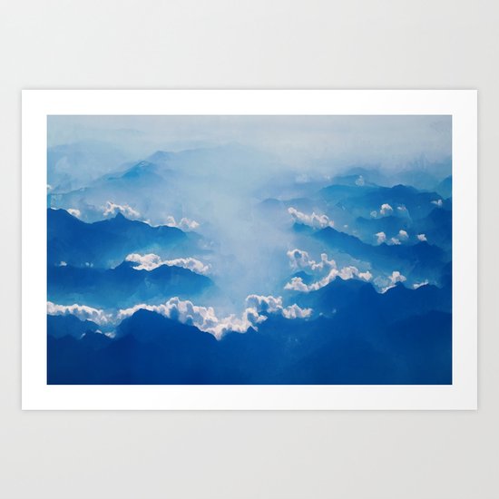 Blue mountains, white clouds Art Print