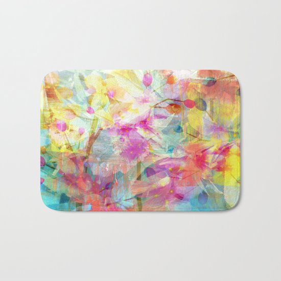 Colorful Painterly Spring Floral Abstract Bath Mat