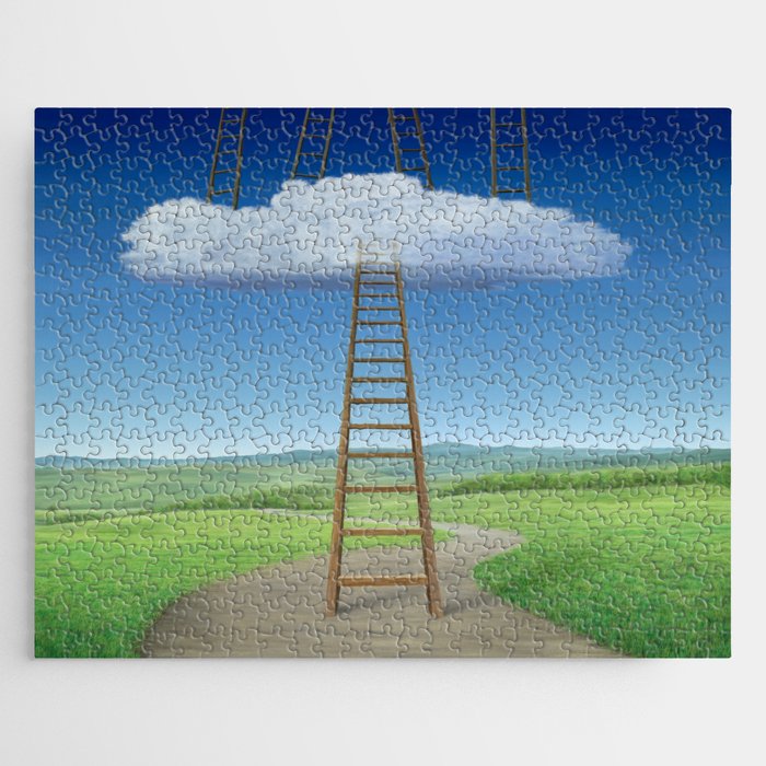 Surrealist Landscape Cloud Ladders Path Spiritual Mountains Weird Art Jigsaw Puzzle