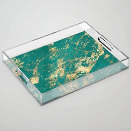 Teal & Gold Marble 06 Acrylic Tray