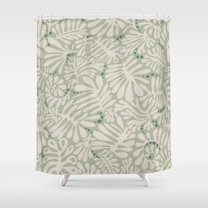 Matisse minimalistic leave pattern light sage green Shower Curtain