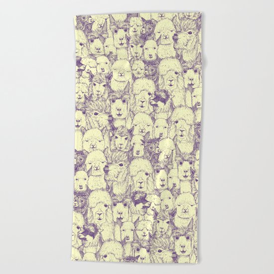just alpacas purple cream Beach Towel