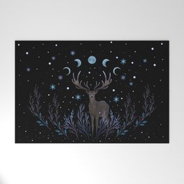 Deer in Winter Night Forest Welcome Mat