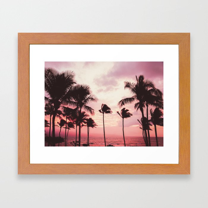 Tropical Palm Tree Pink Sunset Framed Art Print