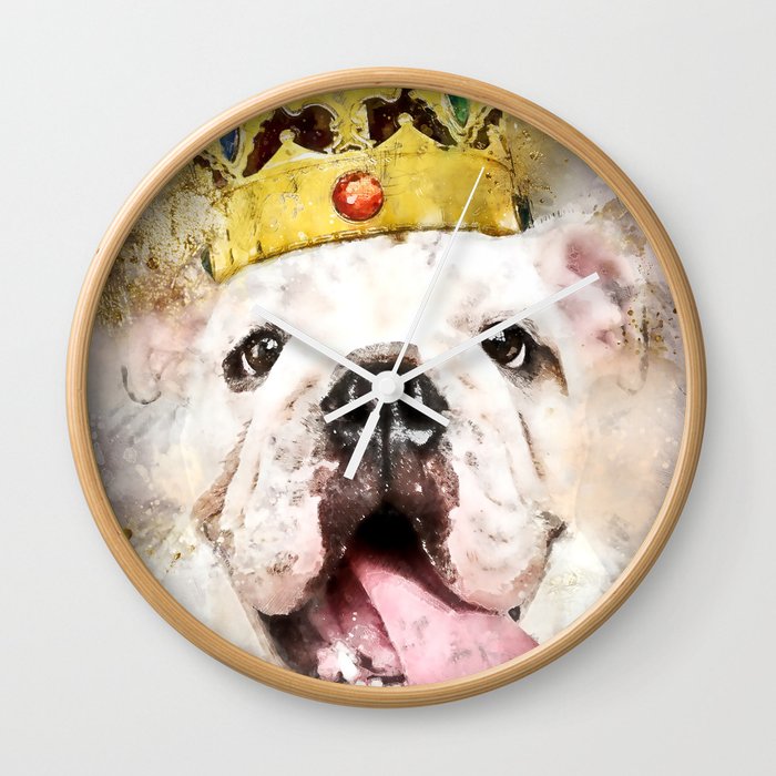 English Bulldog with Gold Royal Crown Wall Clock