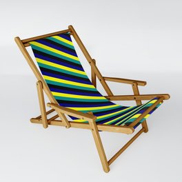 [ Thumbnail: Yellow, Dark Cyan, Black, and Blue Colored Pattern of Stripes Sling Chair ]