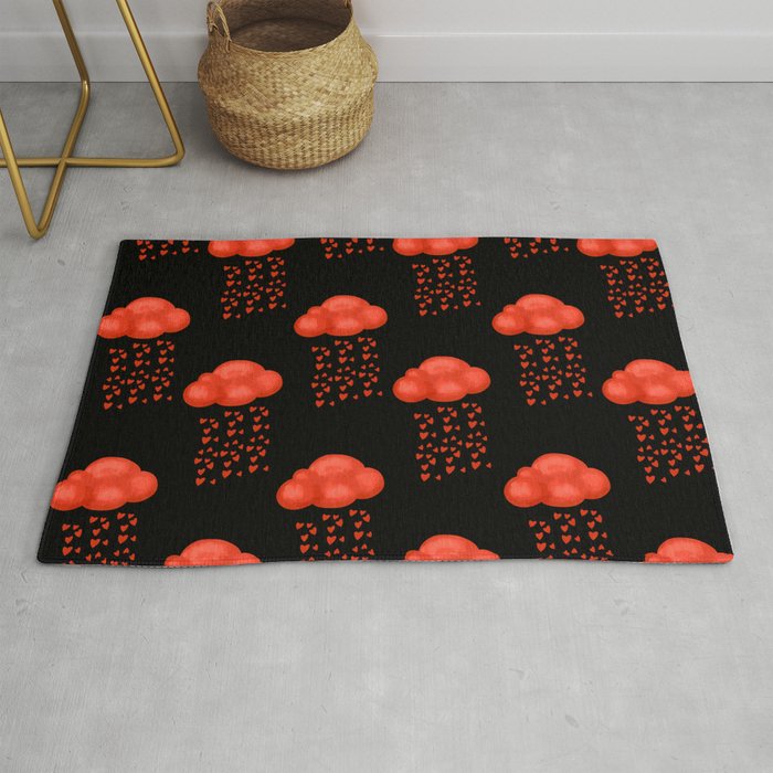 Watercolor Cloud Rain Of Red Heart Valentines Day  Rug