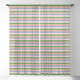 [ Thumbnail: Blue, Pink, Green, and Dark Salmon Colored Pattern of Stripes Sheer Curtain ]