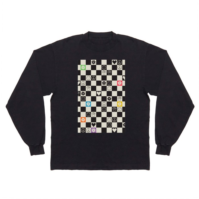 Happy Checkered pattern rainbow Long Sleeve T Shirt