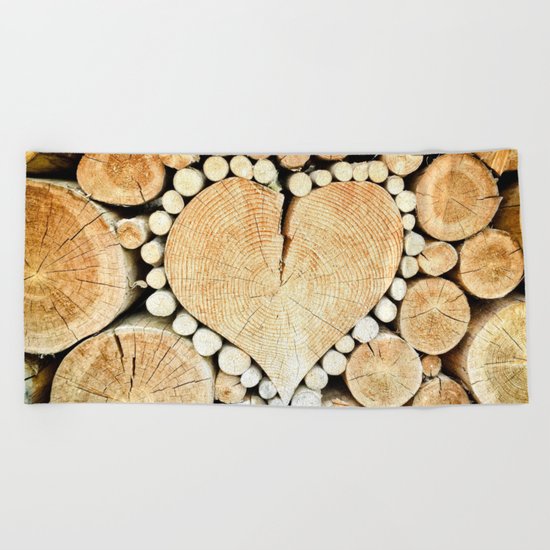 Wood Heart Symbol Beach Towel