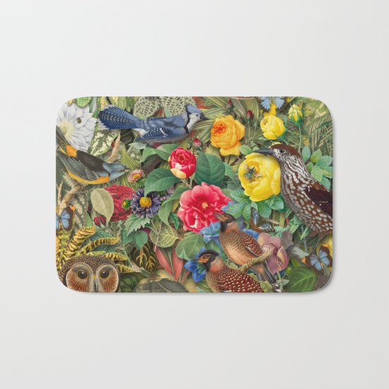 Birds Insects Plants Bath Mat