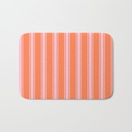 [ Thumbnail: Coral and Pink Colored Pattern of Stripes Bath Mat ]