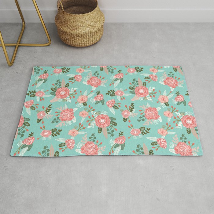 Flowers Pastel Mint Painting Watercolor Abstract Minimal Gender Neutral Fls Nursery Baby Kids Rug By Charlottewinter