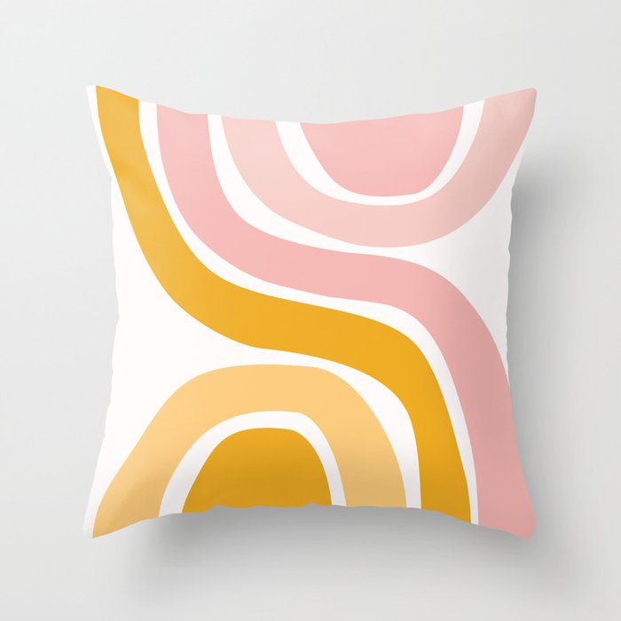 Abstract Shapes 84 in Pale Pink and Mustard Yellow Throw Pillow by