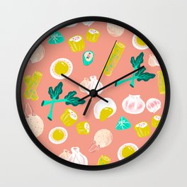 Eat Dim Sum Pink by Cindy Rose Studio Wall Clock