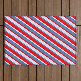 [ Thumbnail: Lavender, Blue & Red Colored Lines/Stripes Pattern Outdoor Rug ]