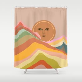 Sun over the Hills Shower Curtain | Sunny, Art, Horizon, Illustration, Abstract, Cute, Mountain, Nature, Pop Art, Morning 