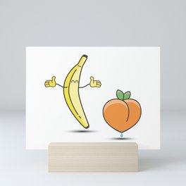 Happy banana with wet peach Mini Art Print