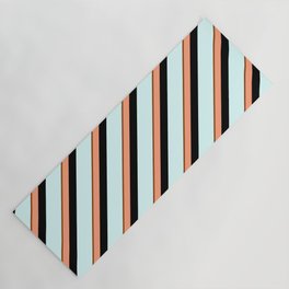 [ Thumbnail: Brown, Light Salmon, Black & Light Cyan Colored Stripes Pattern Yoga Mat ]