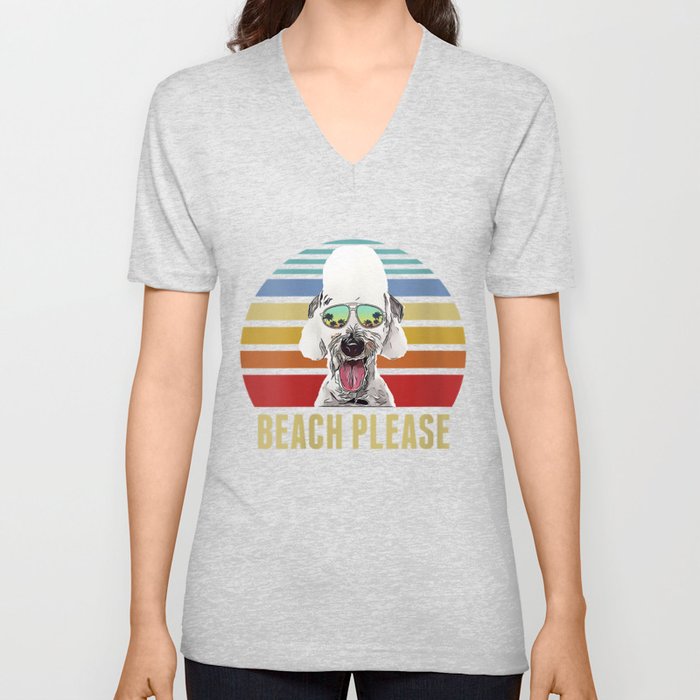 Womens Beach Please Bedlington Terrier Dog Funny Summer V-Neck T-Shirt V Neck T Shirt