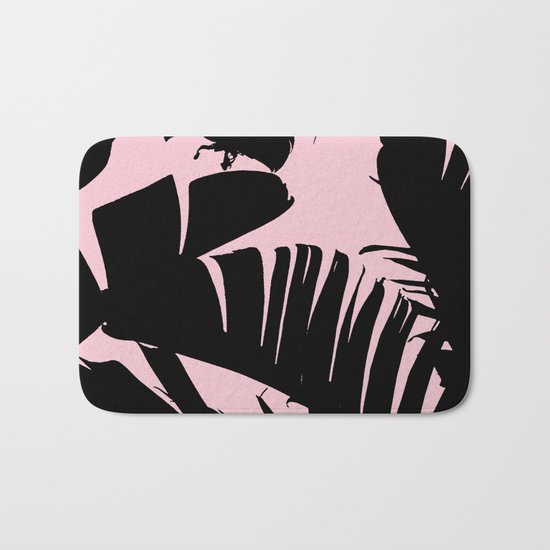 Unique Black and Pink Tropical Banana Leaves Pattern Bath Mat