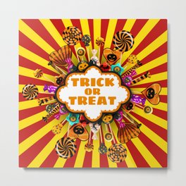 Halloween Trick or Treat Candy and sweets. Autumn october holiday tradition celebration poster. Vintage illustration isolated Metal Print