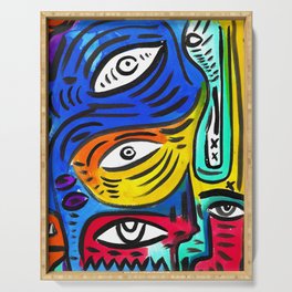 Watercolor Graffiti Faces and Eyes by Emmanuel Signorino Serving Tray