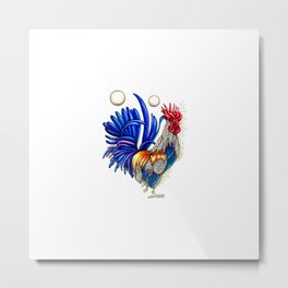 Gallo de las dos lunas Metal Print | Rooster, Crest, Painting, Surrealism, Luna, Bird, Watercolor, Sun, Dream, Moon 