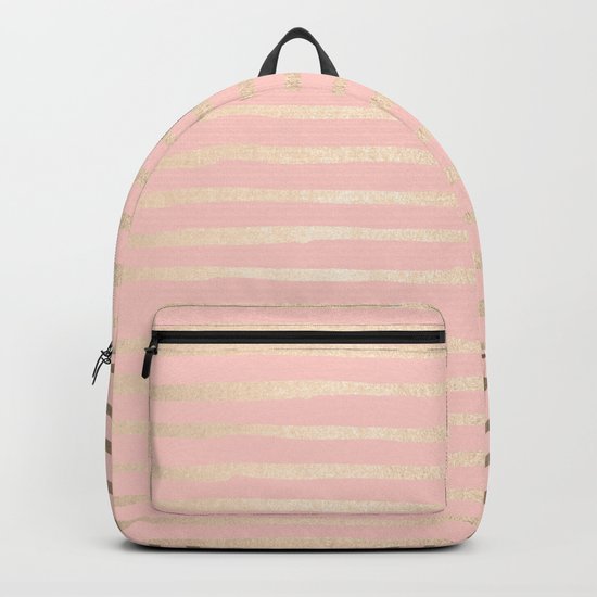 Abstract Stripes Gold Coral Light Pink Backpack