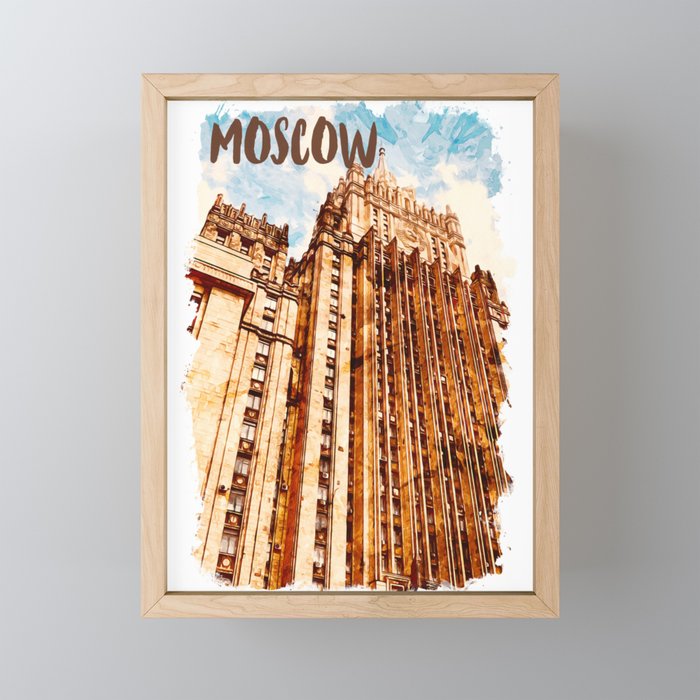 Moscow Russia city watercolor Framed Mini Art Print