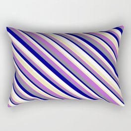 [ Thumbnail: Vibrant Gray, Dark Blue, White, Pale Goldenrod & Orchid Colored Striped/Lined Pattern Rectangular Pillow ]
