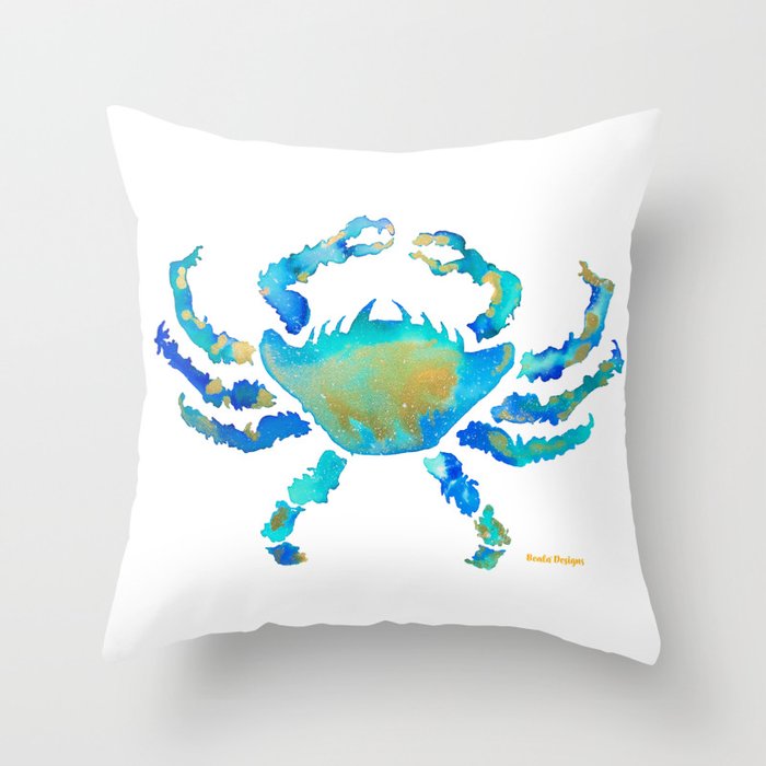 Craggy Blue Crab Throw Pillow