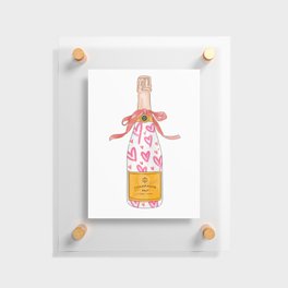 Drippy Preppy Hot Pink Hearts Painted Champagne Bottle Floating Acrylic Print