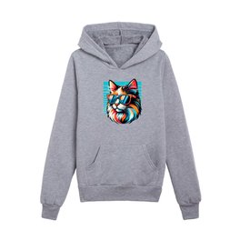 Relaxed Cat With Retro Sunglasses Kids Pullover Hoodies