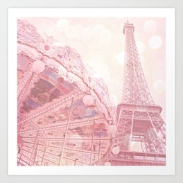 Paris Pink Eiffel Tower Carousel Art Print