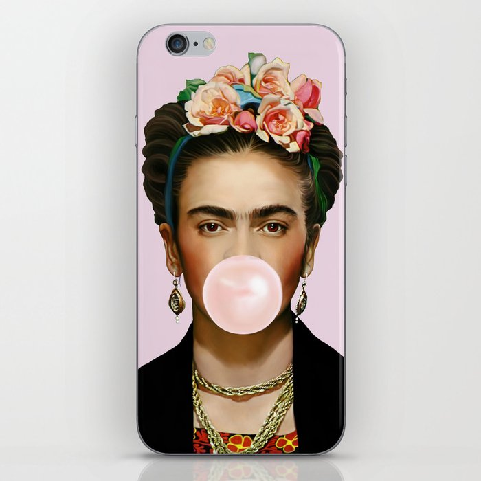 Frida Blowing a Pink Bubble Gum iPhone Skin