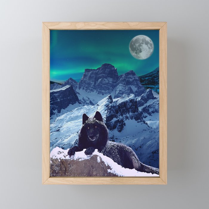 Black Wolf Moon Framed Mini Art Print