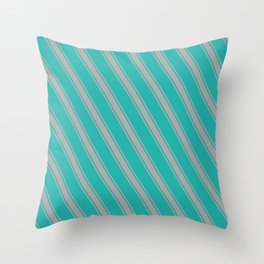 [ Thumbnail: Light Sea Green & Dark Gray Colored Stripes Pattern Throw Pillow ]