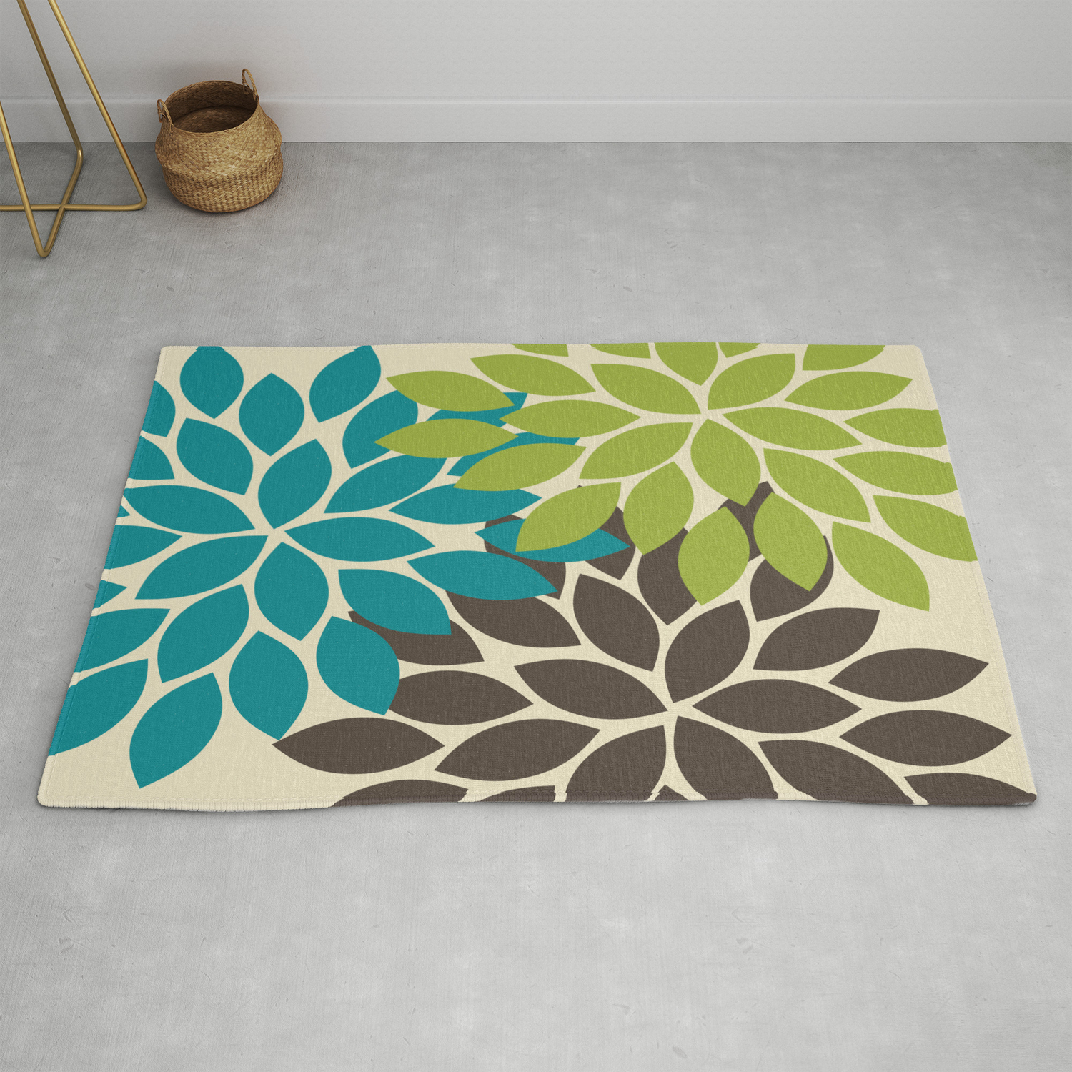Bold Colorful Biege Brown Teal Green, Teal And Brown Rugs