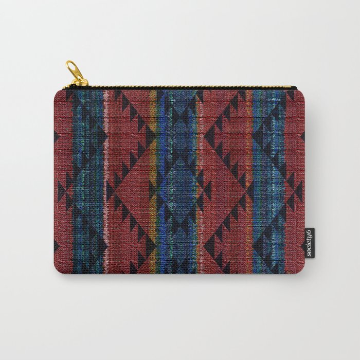 Tribal Pattern on Rustic Coarse Weave Look Colorful Stripes Carry-All Pouch