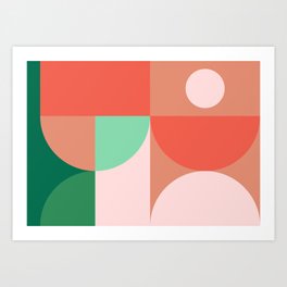 Deep Sea Green Pale Red - Geometric Composition Art Print