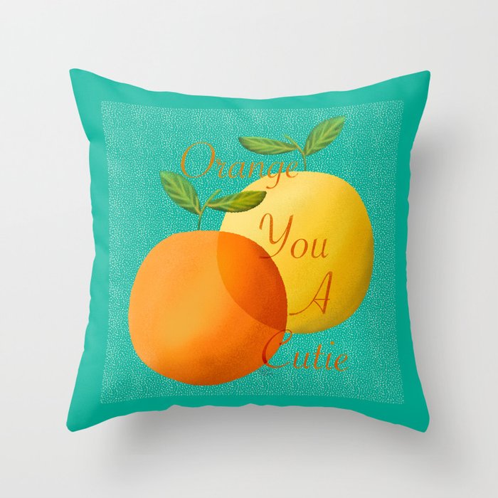 Orange You A Cutie Illustration Throw Pillow