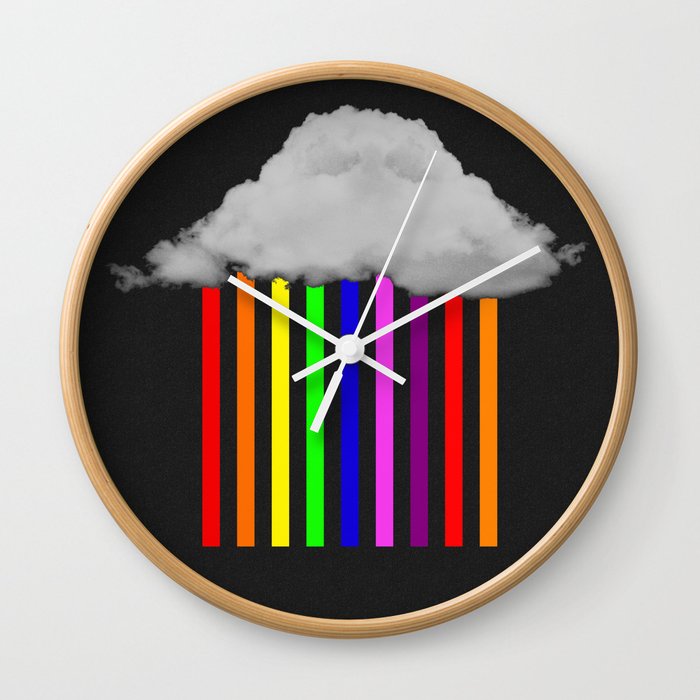 Falling Rainbows - Abstract Cloud And Rainbow Rain Wall Clock