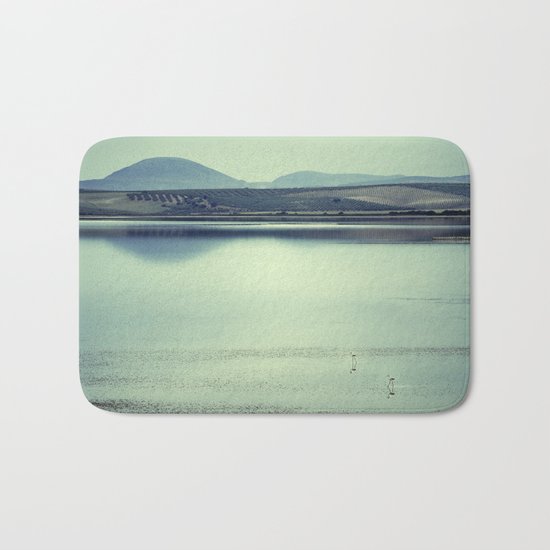 "Two flamingos at the lake" Bath Mat