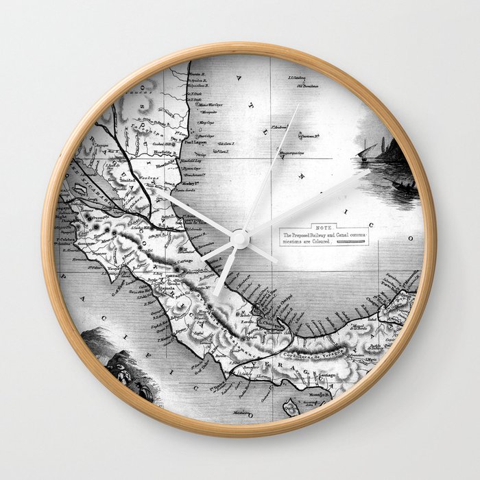 Vintage Map of Panama (1851) BW Wall Clock by BravuraMedia Society6