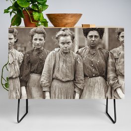 Vintage photo of Cotton Mill workers Credenza