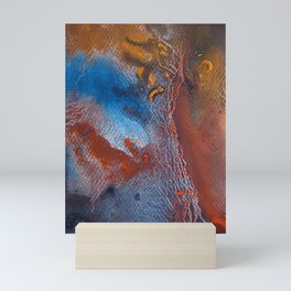 Abstract Watercolor Textured Painting Bronze Gold Blue River Flow Mini Art Print